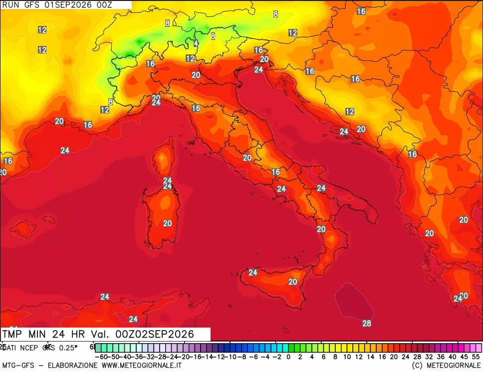 mappa Temperatura minima 24 ore