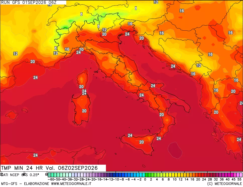 mappa Temperatura minima 24 ore