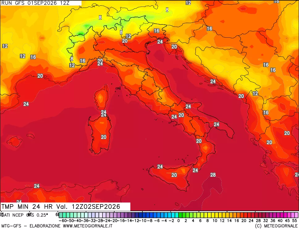 mappa Temperatura minima 24 ore