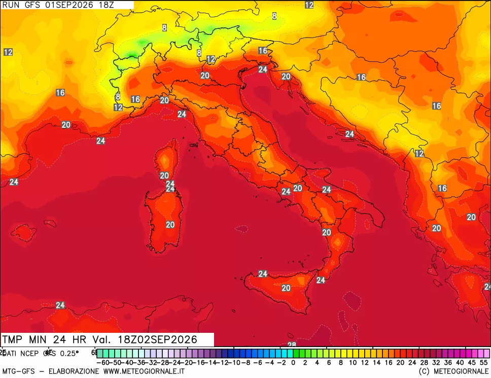 mappa Temperatura minima 24 ore