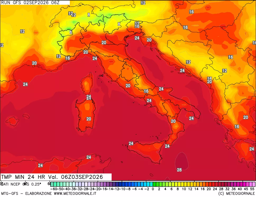 mappa Temperatura minima 24 ore