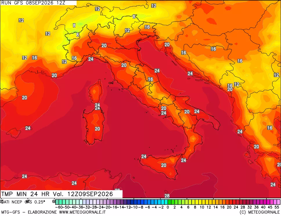 mappa Temperatura minima 24 ore