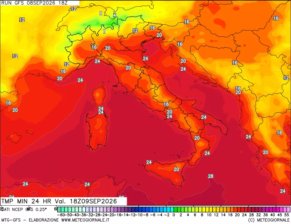 mappa Temperatura minima 24 ore