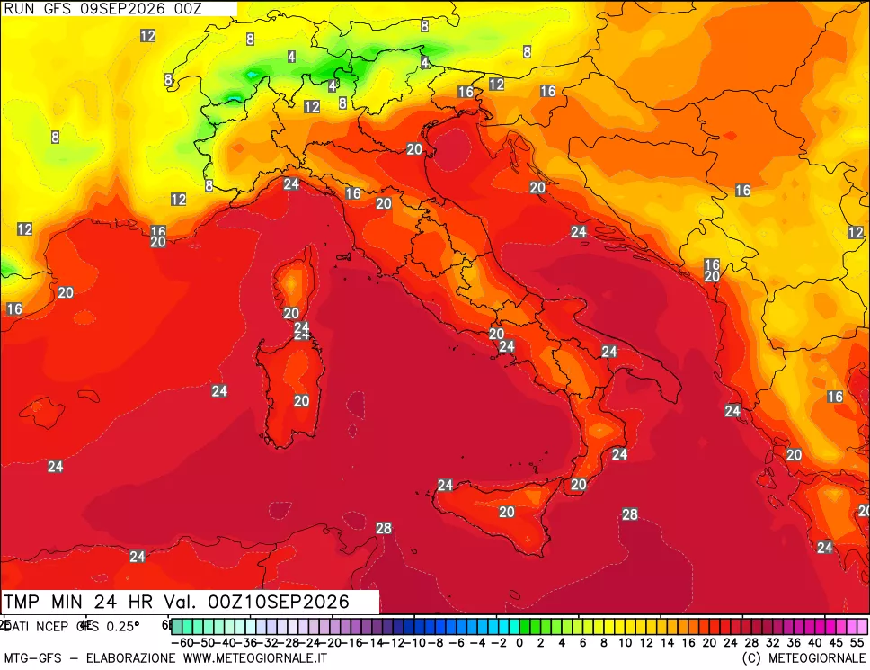 mappa Temperatura minima 24 ore