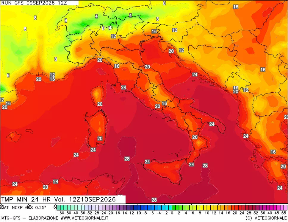 mappa Temperatura minima 24 ore