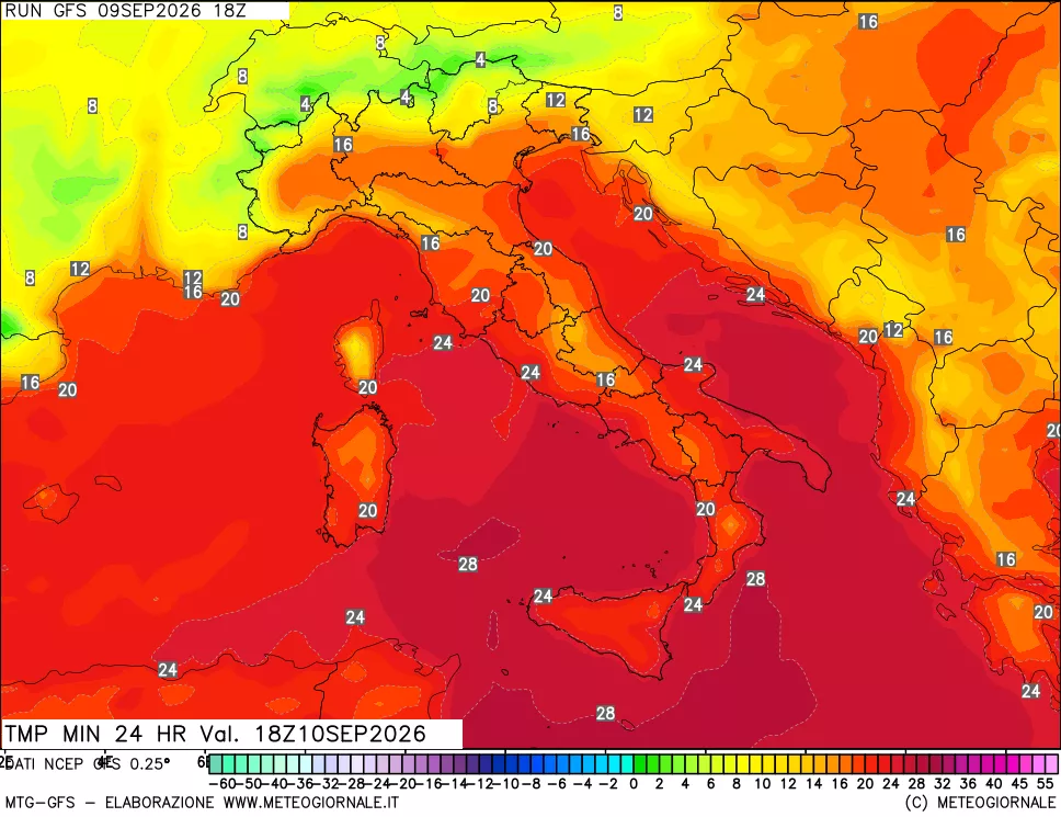 mappa Temperatura minima 24 ore