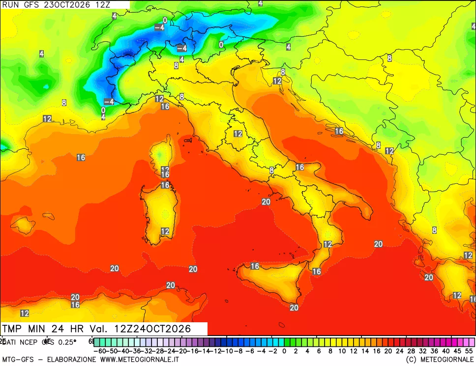 mappa Temperatura minima 24 ore