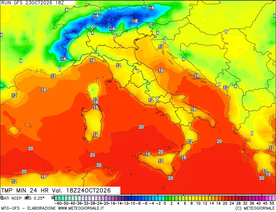 mappa Temperatura minima 24 ore