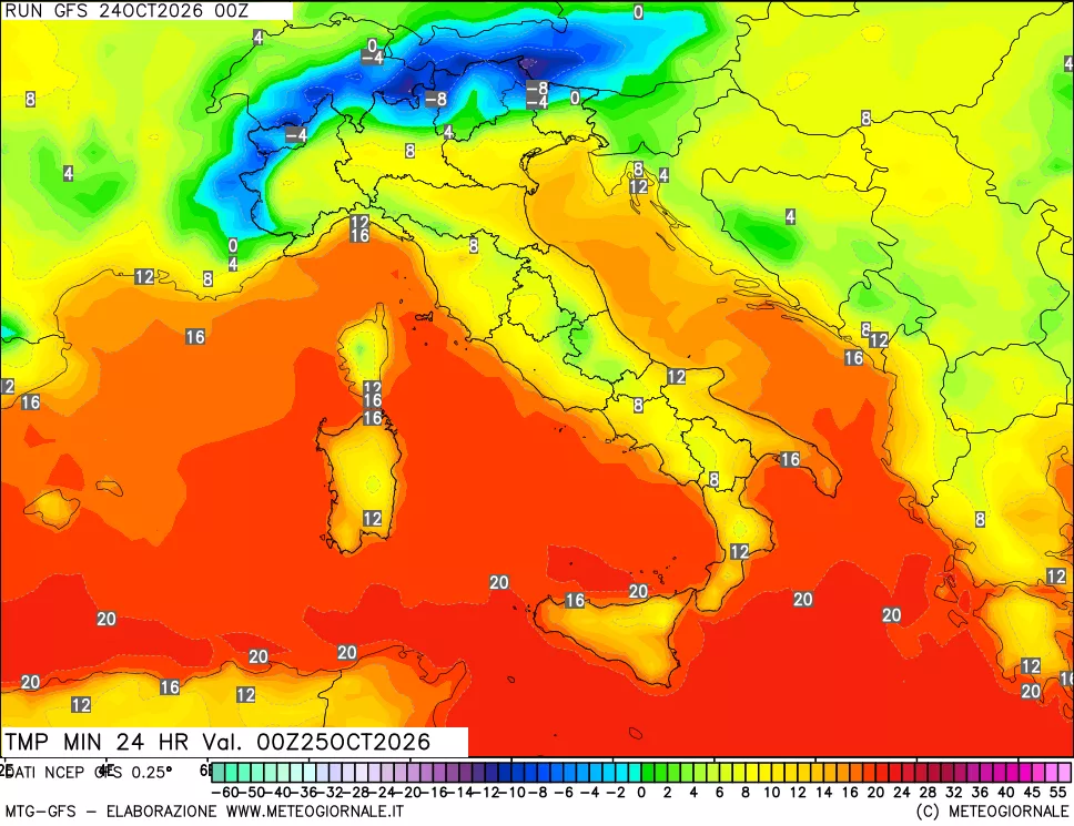 mappa Temperatura minima 24 ore