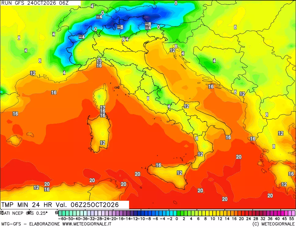 mappa Temperatura minima 24 ore