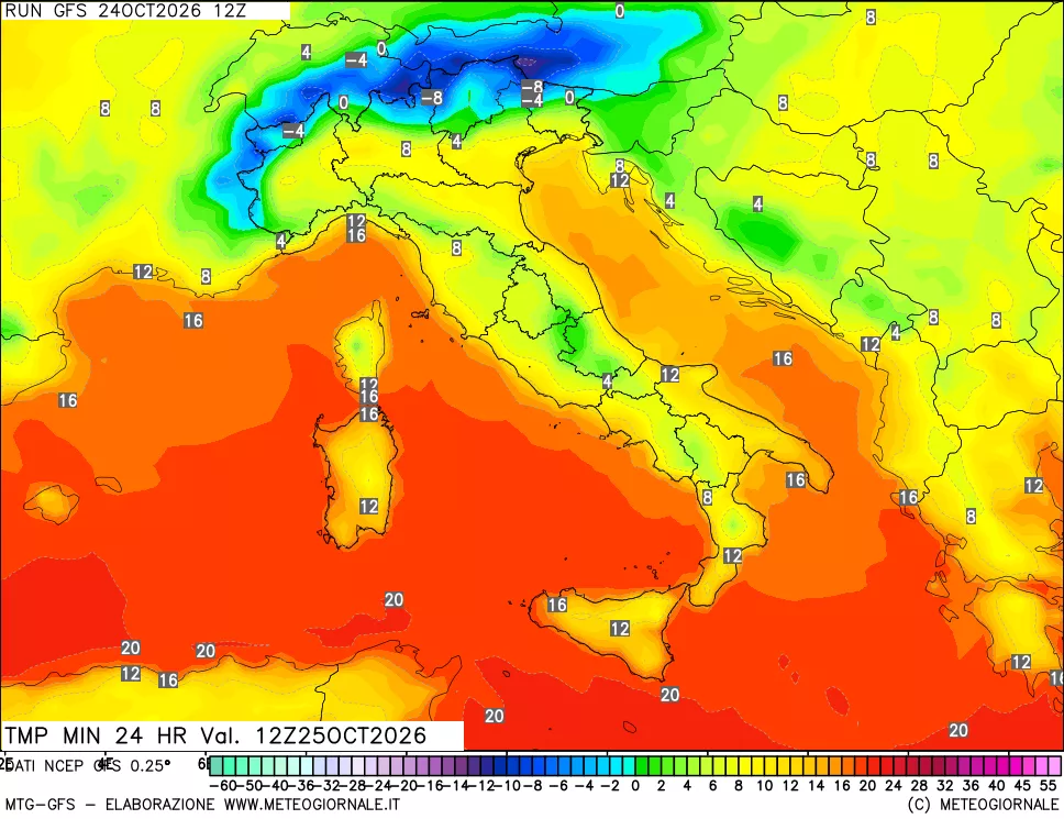 mappa Temperatura minima 24 ore