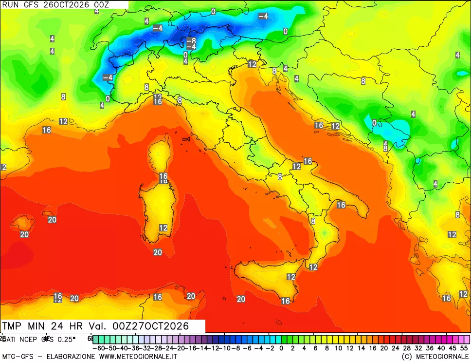 mappa Temperatura minima 24 ore