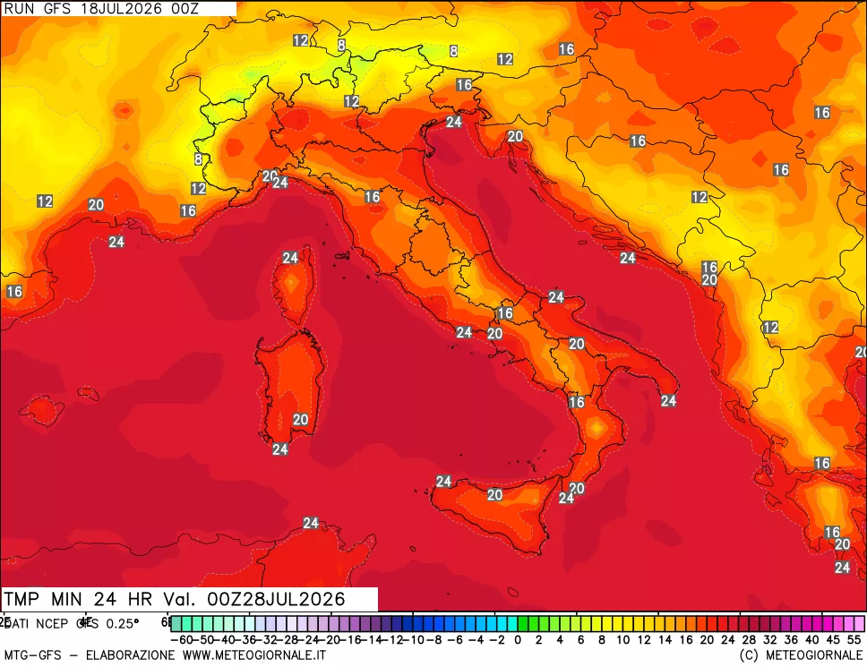 mappa Temperatura minima 24 ore