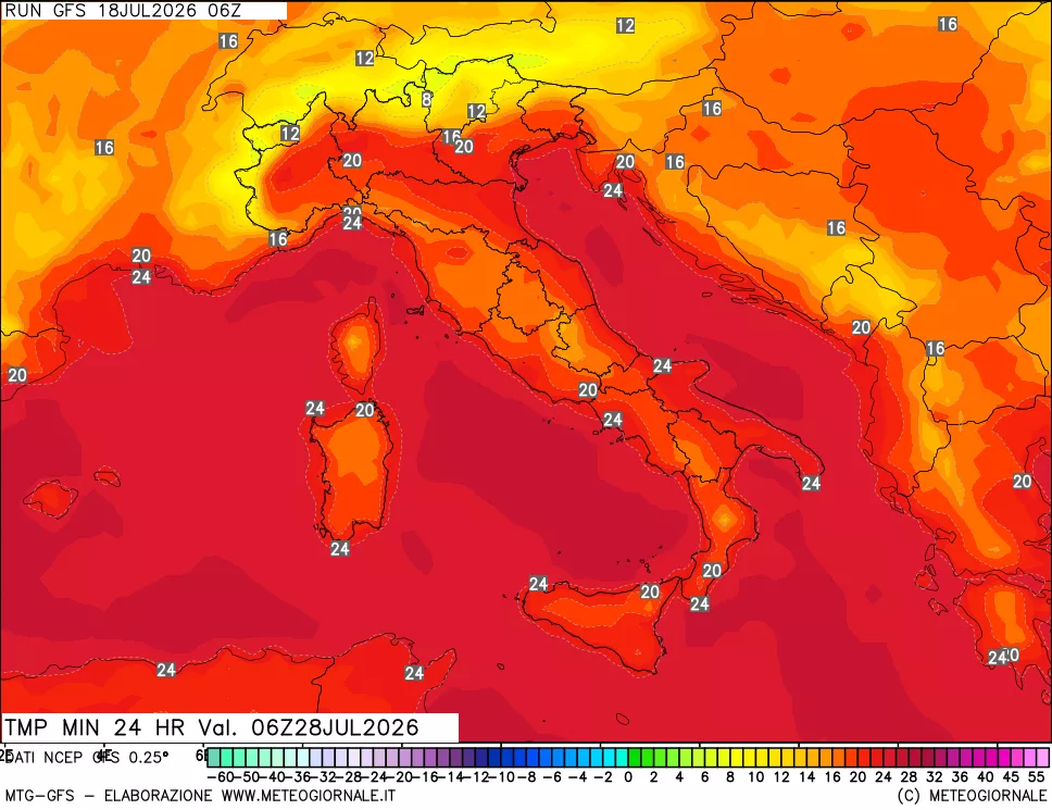 mappa Temperatura minima 24 ore