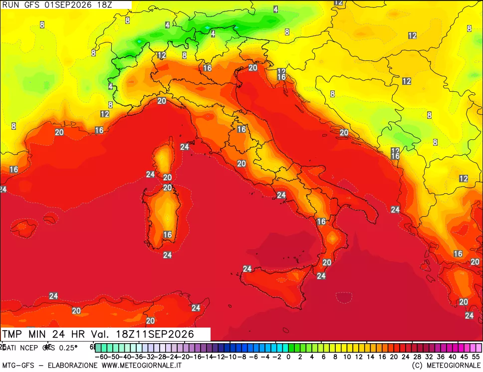 mappa Temperatura minima 24 ore