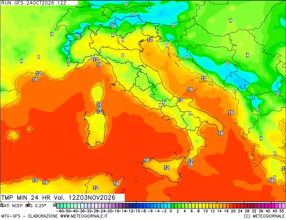 mappa Temperatura minima 24 ore