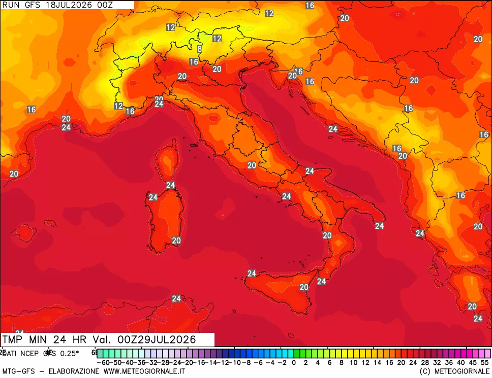 mappa Temperatura minima 24 ore
