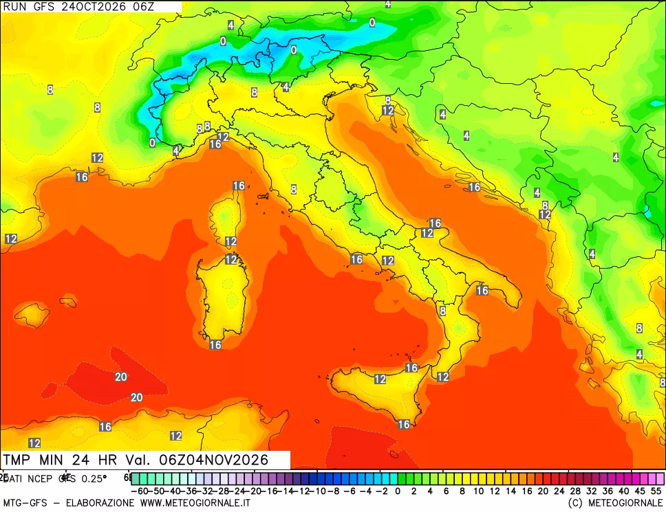 mappa Temperatura minima 24 ore