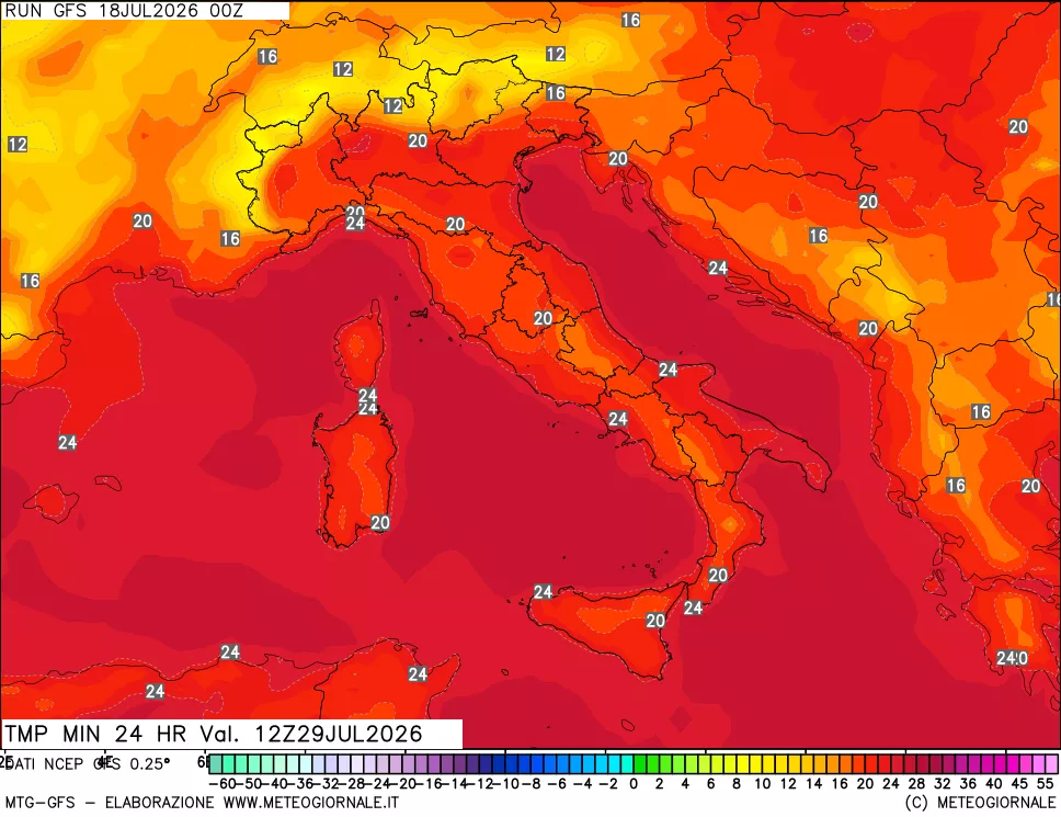 mappa Temperatura minima 24 ore
