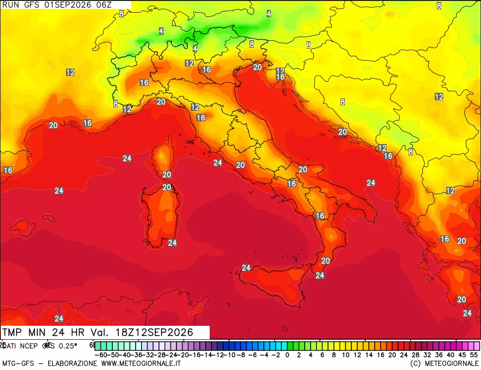 mappa Temperatura minima 24 ore