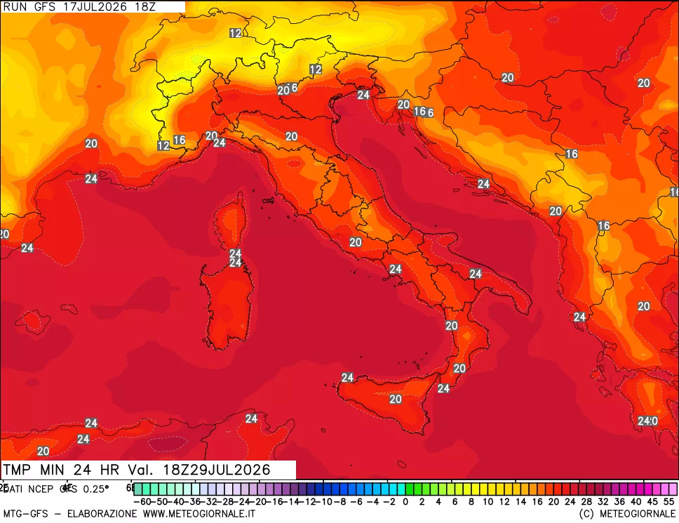 mappa Temperatura minima 24 ore