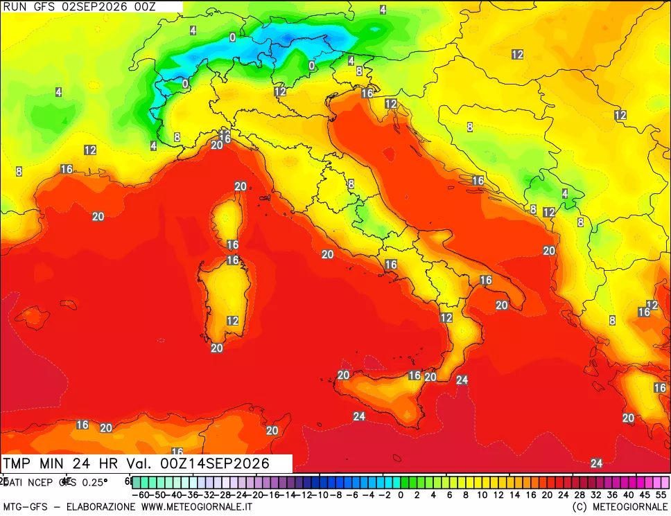 mappa Temperatura minima 24 ore