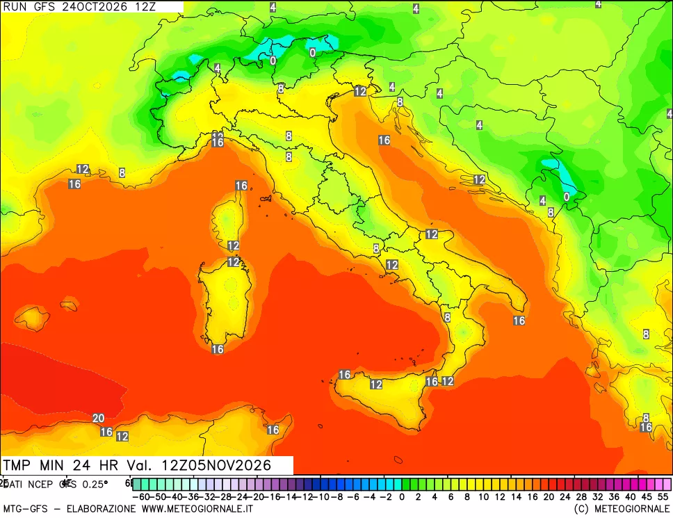 mappa Temperatura minima 24 ore
