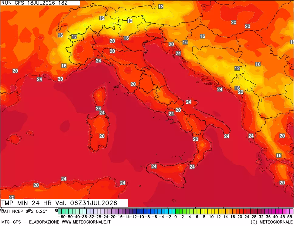 mappa Temperatura minima 24 ore
