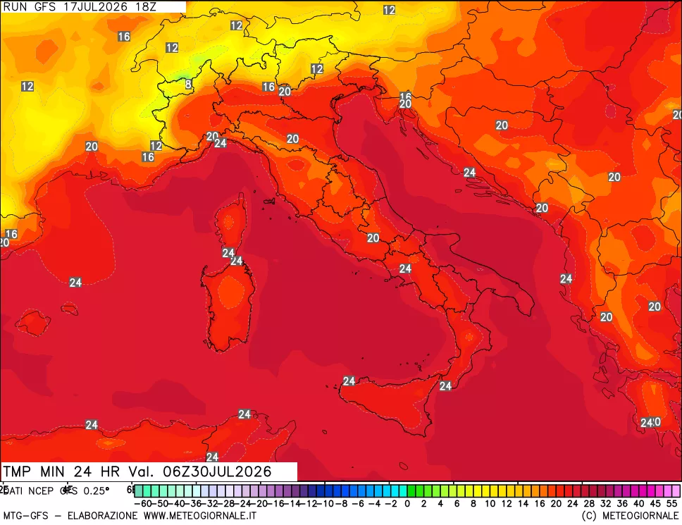 mappa Temperatura minima 24 ore