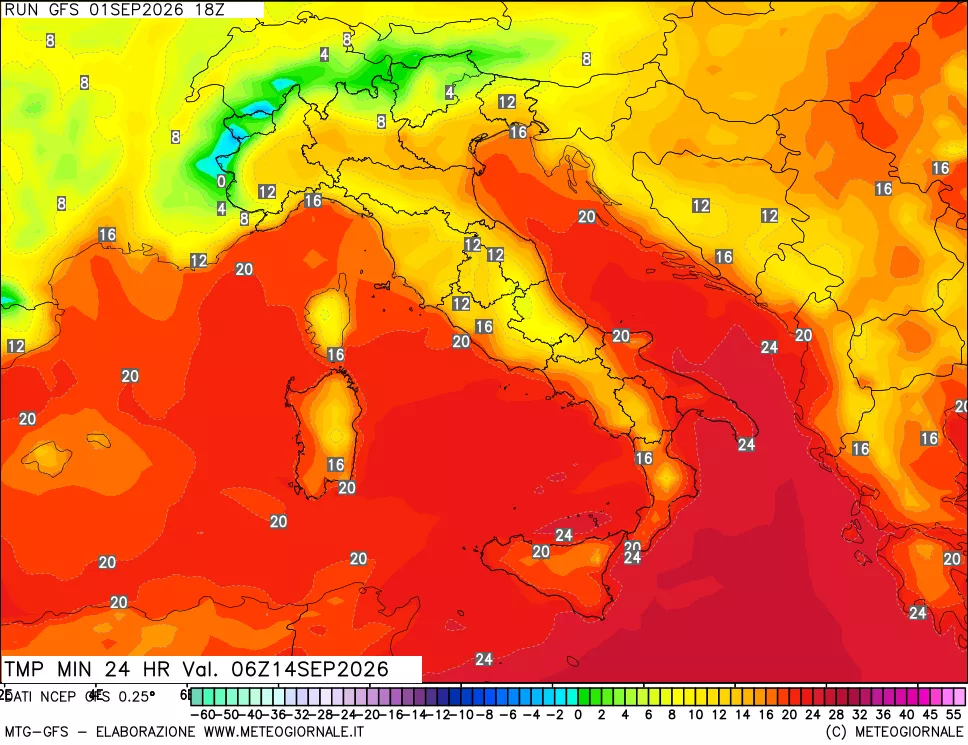 mappa Temperatura minima 24 ore