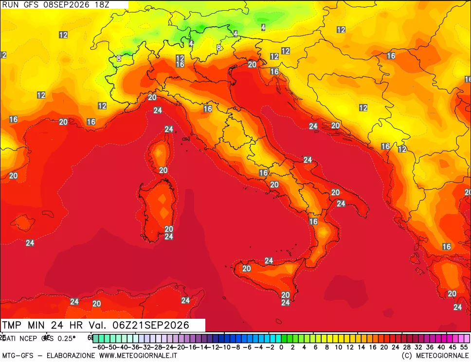 mappa Temperatura minima 24 ore