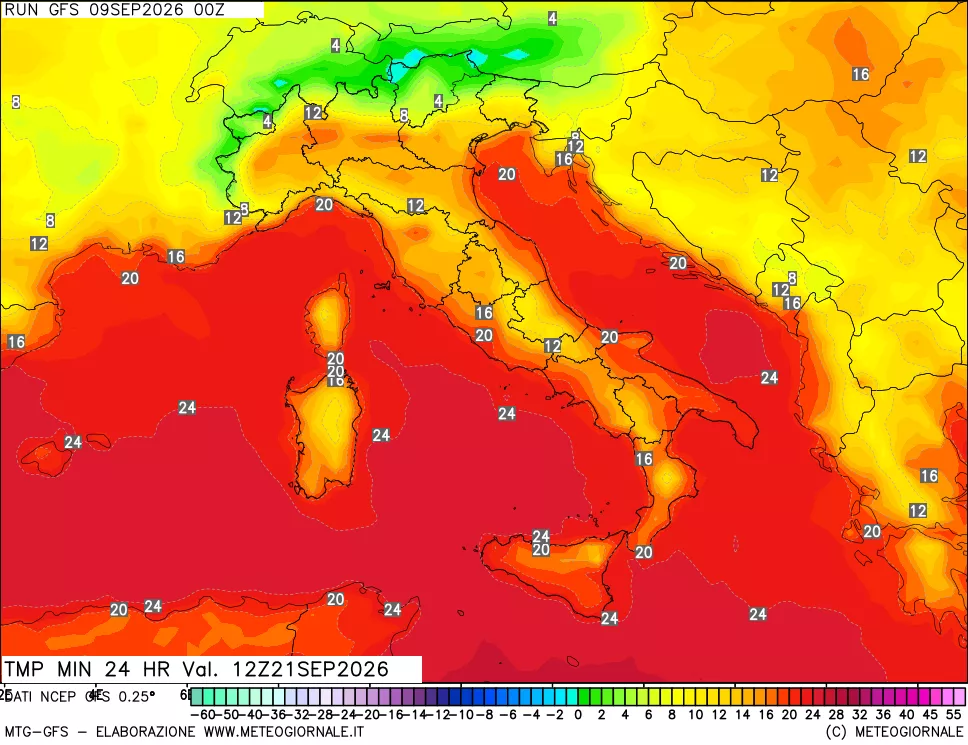 mappa Temperatura minima 24 ore