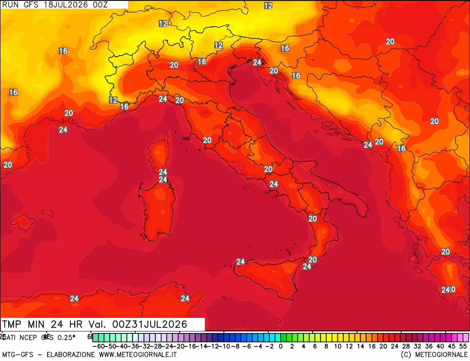 mappa Temperatura minima 24 ore