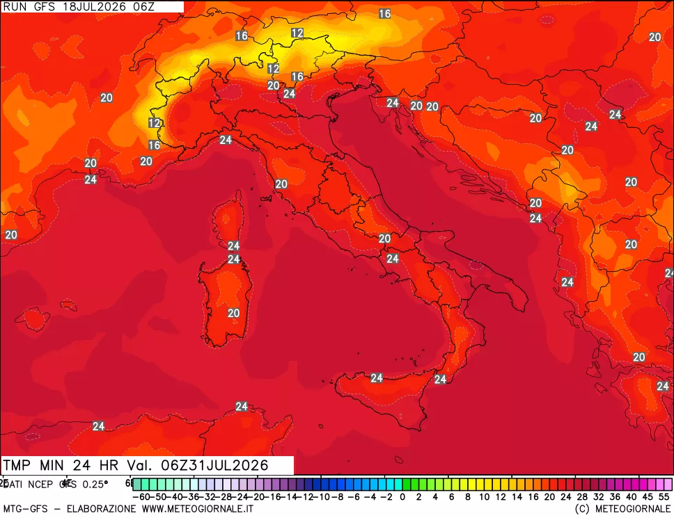 mappa Temperatura minima 24 ore