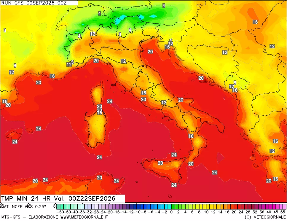 mappa Temperatura minima 24 ore