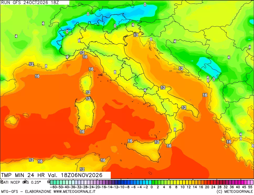 mappa Temperatura minima 24 ore