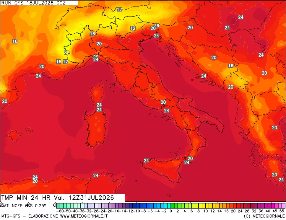 mappa Temperatura minima 24 ore