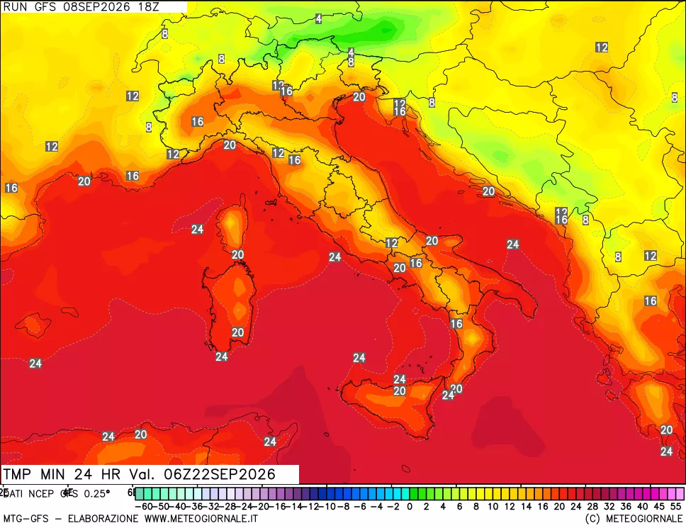 mappa Temperatura minima 24 ore