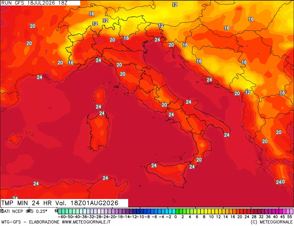 mappa Temperatura minima 24 ore