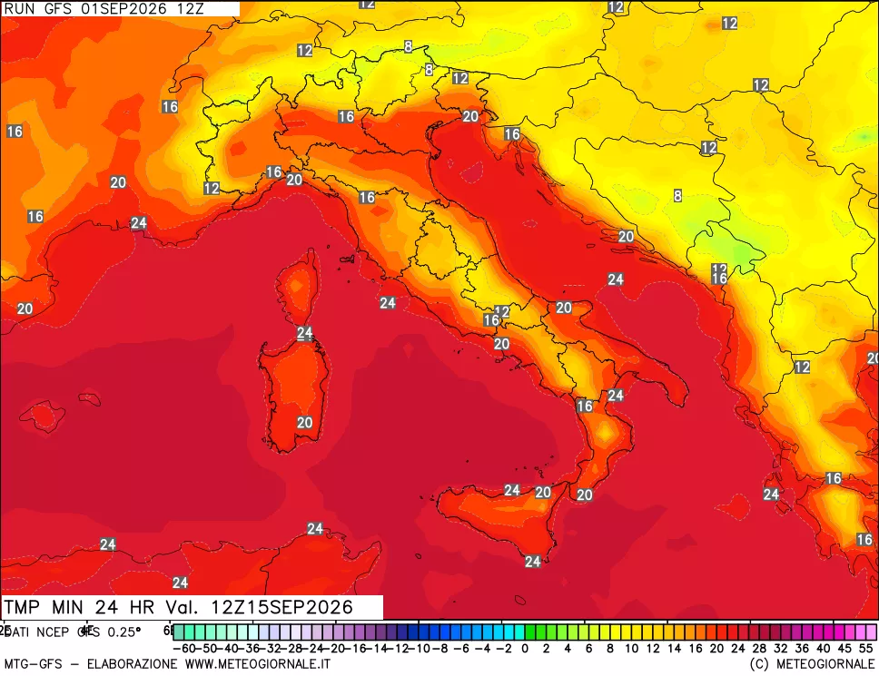 mappa Temperatura minima 24 ore