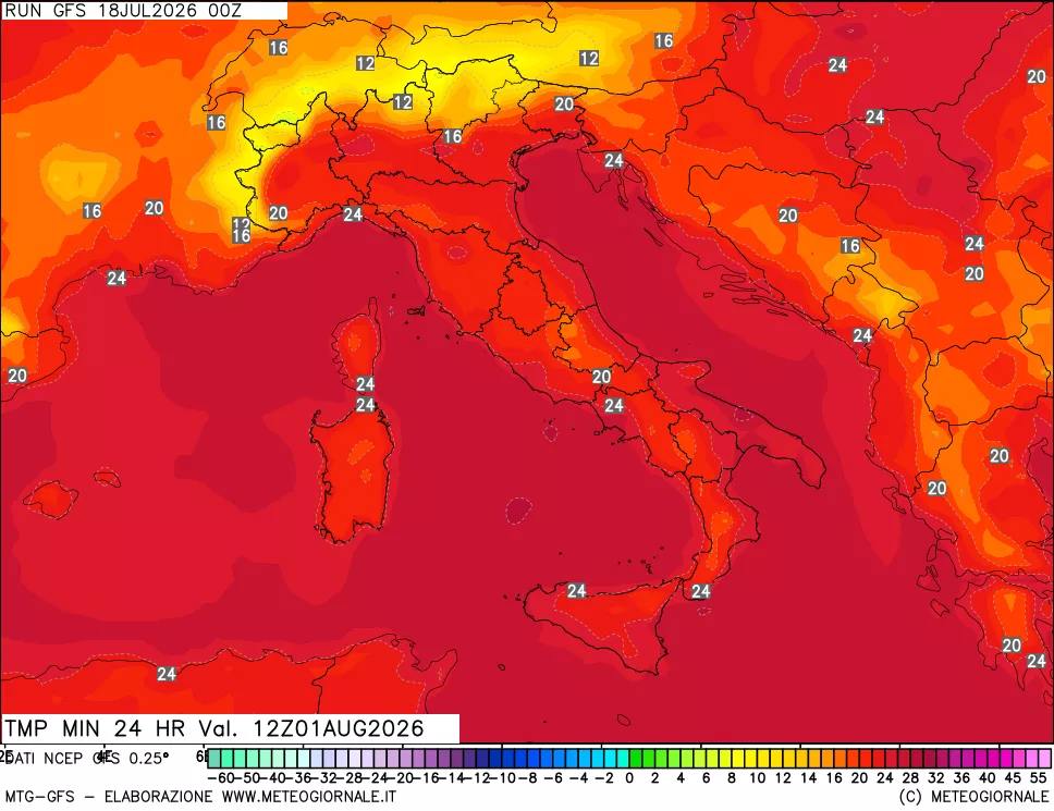 mappa Temperatura minima 24 ore