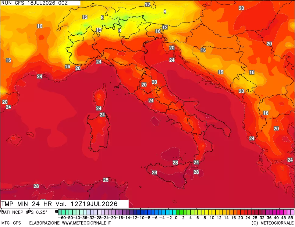 mappa Temperatura minima 24 ore