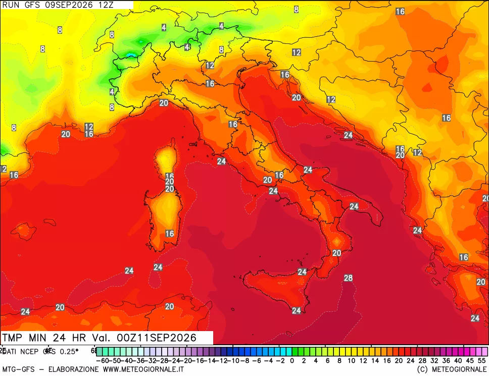 mappa Temperatura minima 24 ore