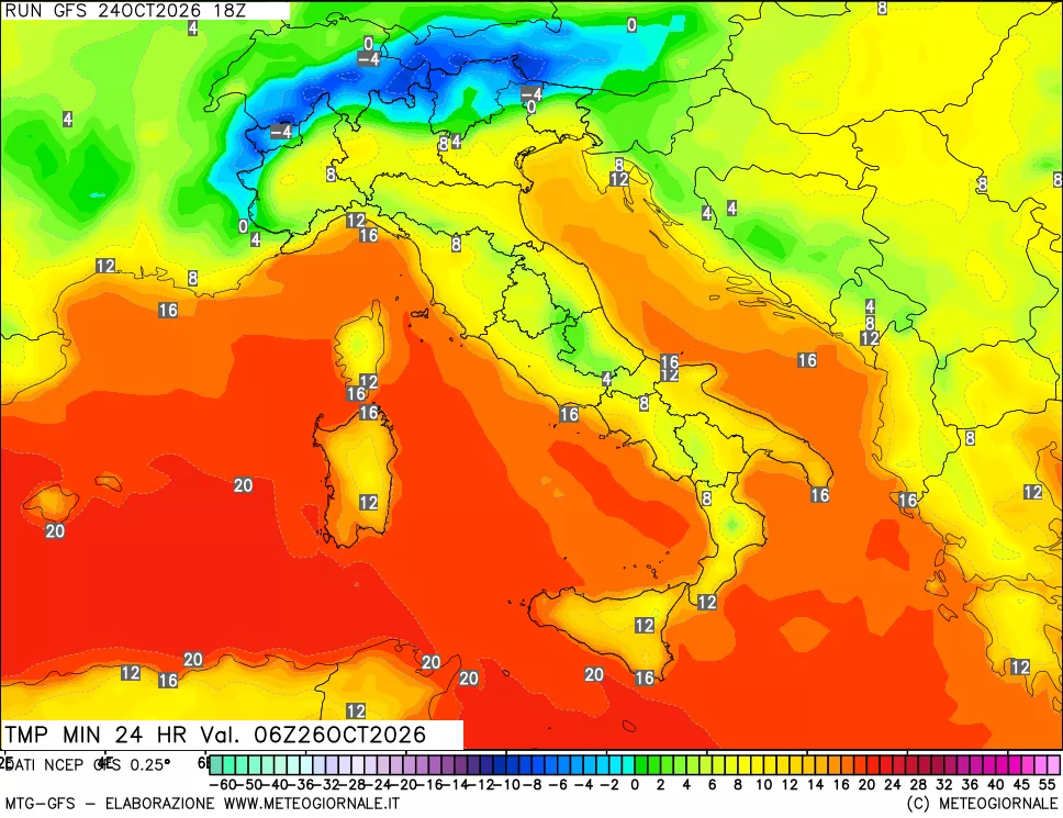 mappa Temperatura minima 24 ore