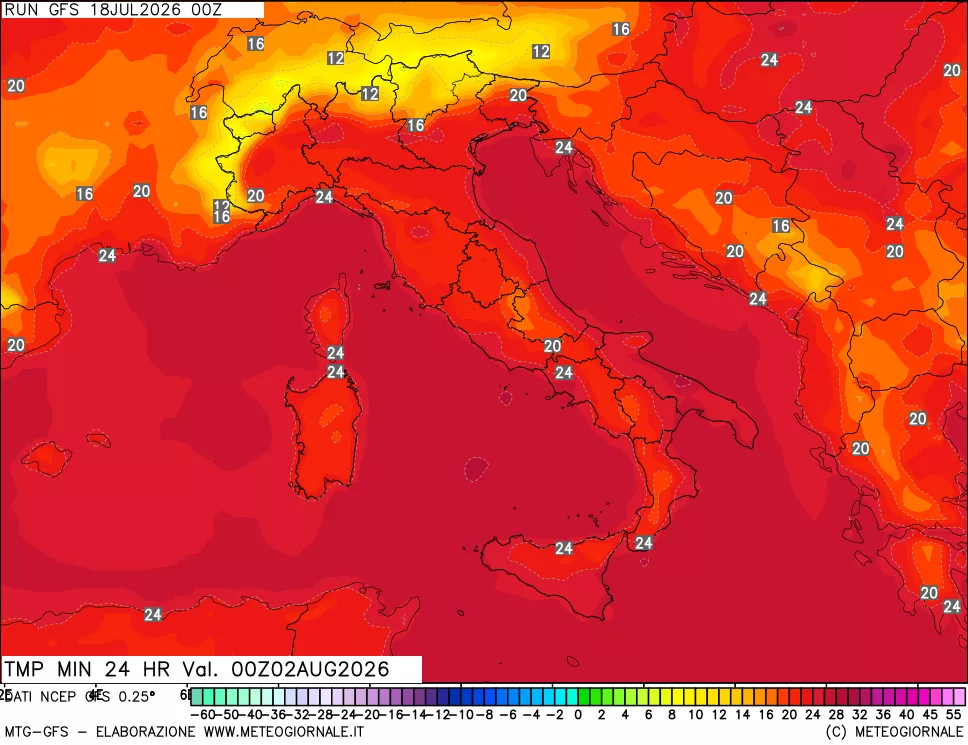 mappa Temperatura minima 24 ore