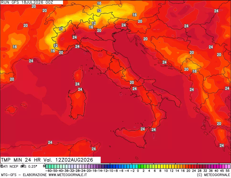 mappa Temperatura minima 24 ore
