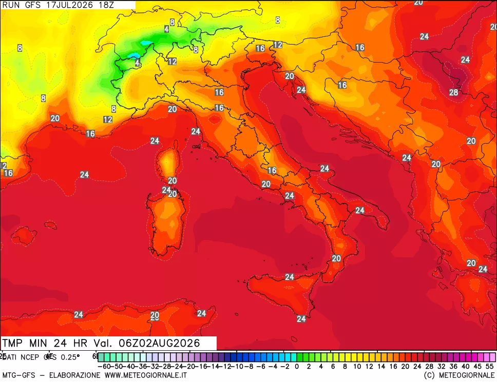 mappa Temperatura minima 24 ore