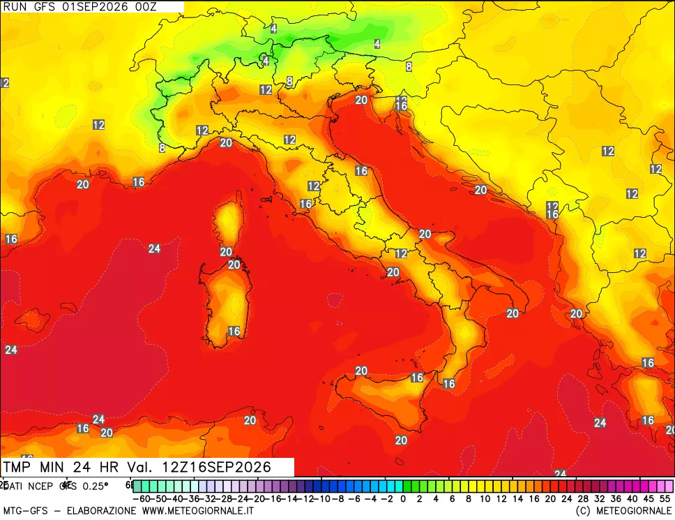 mappa Temperatura minima 24 ore