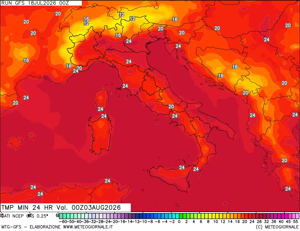 mappa Temperatura minima 24 ore