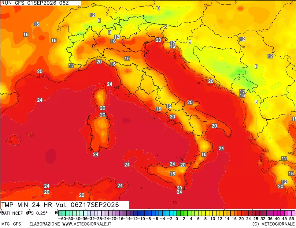 mappa Temperatura minima 24 ore